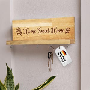 Key board wood with storage hook Home Sweet Home engraving personalizable gift key holder board housewarming wall mounting decoration