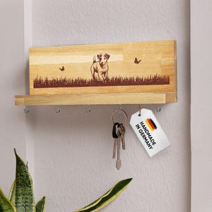 Key board wood with storage hook Jack Russel engraving personalizable gift key holder board inauguration wall mounting decoration oak