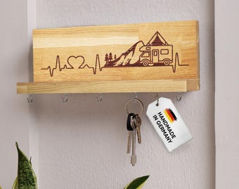 Key board wood with storage hook camping love engraving personalizable gift key holder board inauguration wall mounting decoration oak