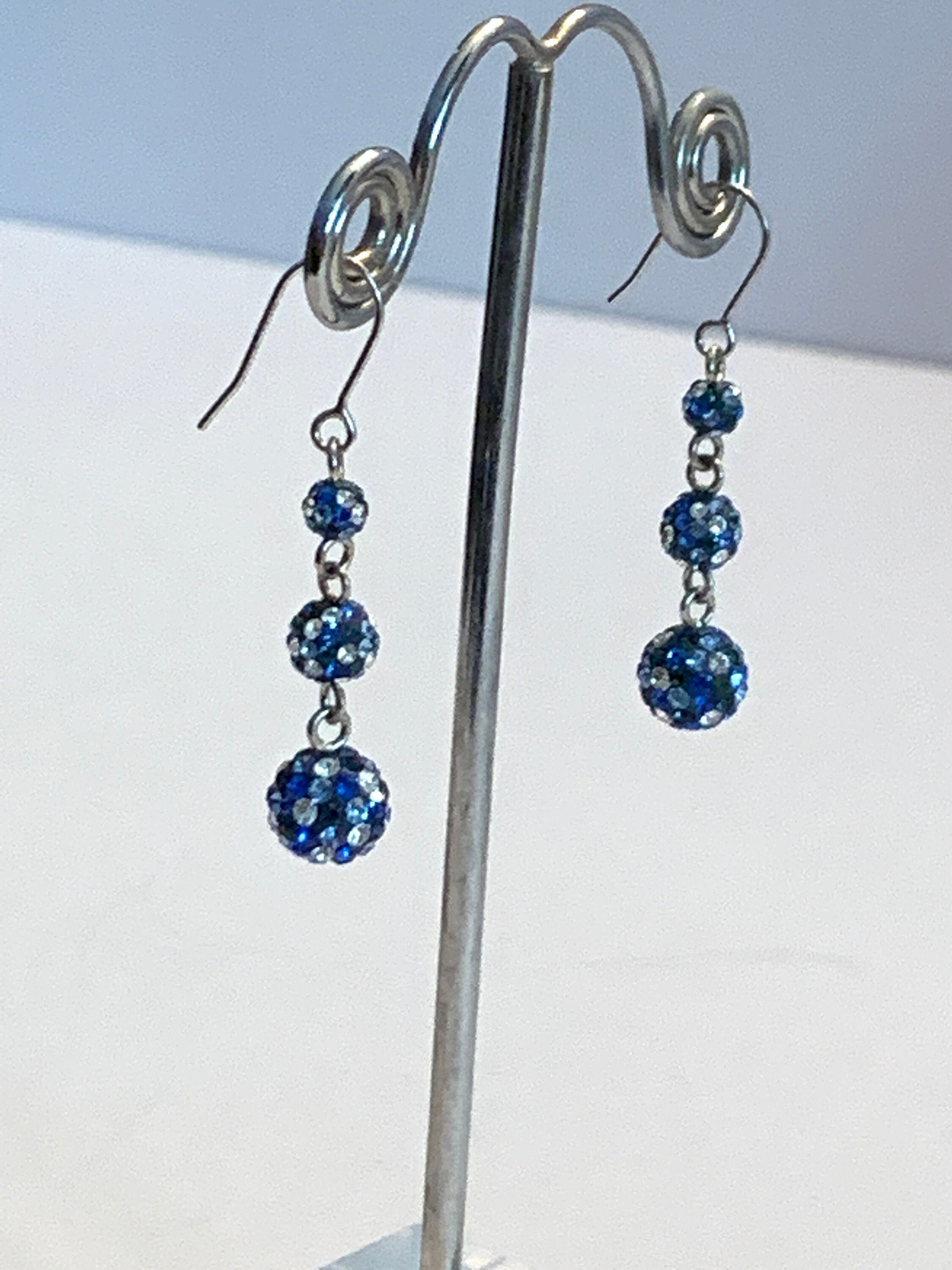 Swarovski Crystal Ball Drop Earrings Blue Set in Sterling Etsy