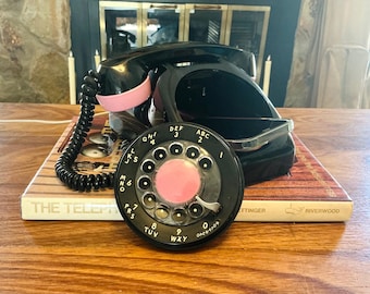 Repurposed Rotary Dial Phony Phone Box: Black  Pink Telephone Charging Station, Secret Stash Box