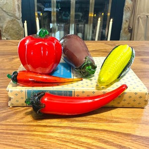 Vintage Art Glass Vegetables: Corn, Eggplant, Peppers - Set of 5