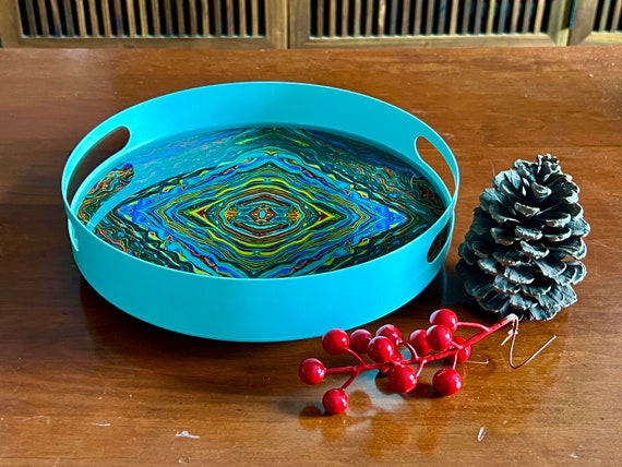 Blue Lazy Susan, Hand Poured Food Safe Epoxy Resin on Bamboo
