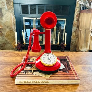 Repurposed Candlestick Phony Phone Clock: Red Telephone Clock