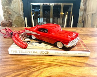 Vintage Phone, Vintage Telephone, Red Telemania 57 Chevy Touch Tone Telephone, WORKS, Beeps for a Ring, 1957 Chevrolet Landline Phone, Red