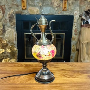 Handmade Stained Glass Mosaic Table Lamp: Turkish Moroccan Decor