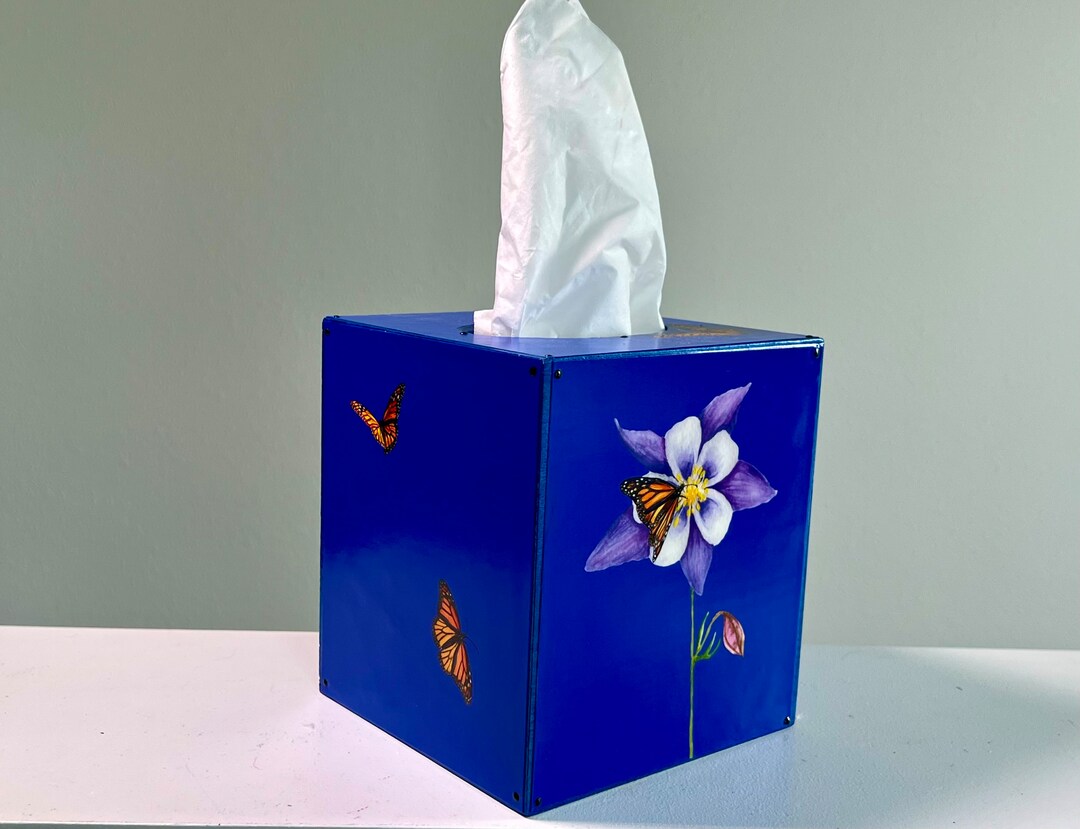 Monarch Butterfly Tissue Box Cover, Wood Facial Tissue Box Cover