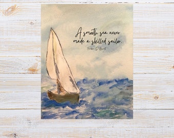 Red Sailboat Print Desk Decor Mark Twain Nautical Quote Print Coastal Ocean Wall Art Print Sailing Quote Art Print