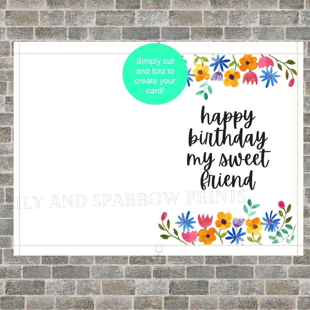PRINTABLE Birthday Card for Friend, Happy Birthday My Sweet Friend ...