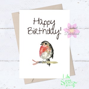 AFDRUKBARE verjaardagskaart voor haar, Robin verjaardagskaart, vogelkaart, digitale download, verjaardagswensen, kaart voor vrouw, meisje, vrouw, collega