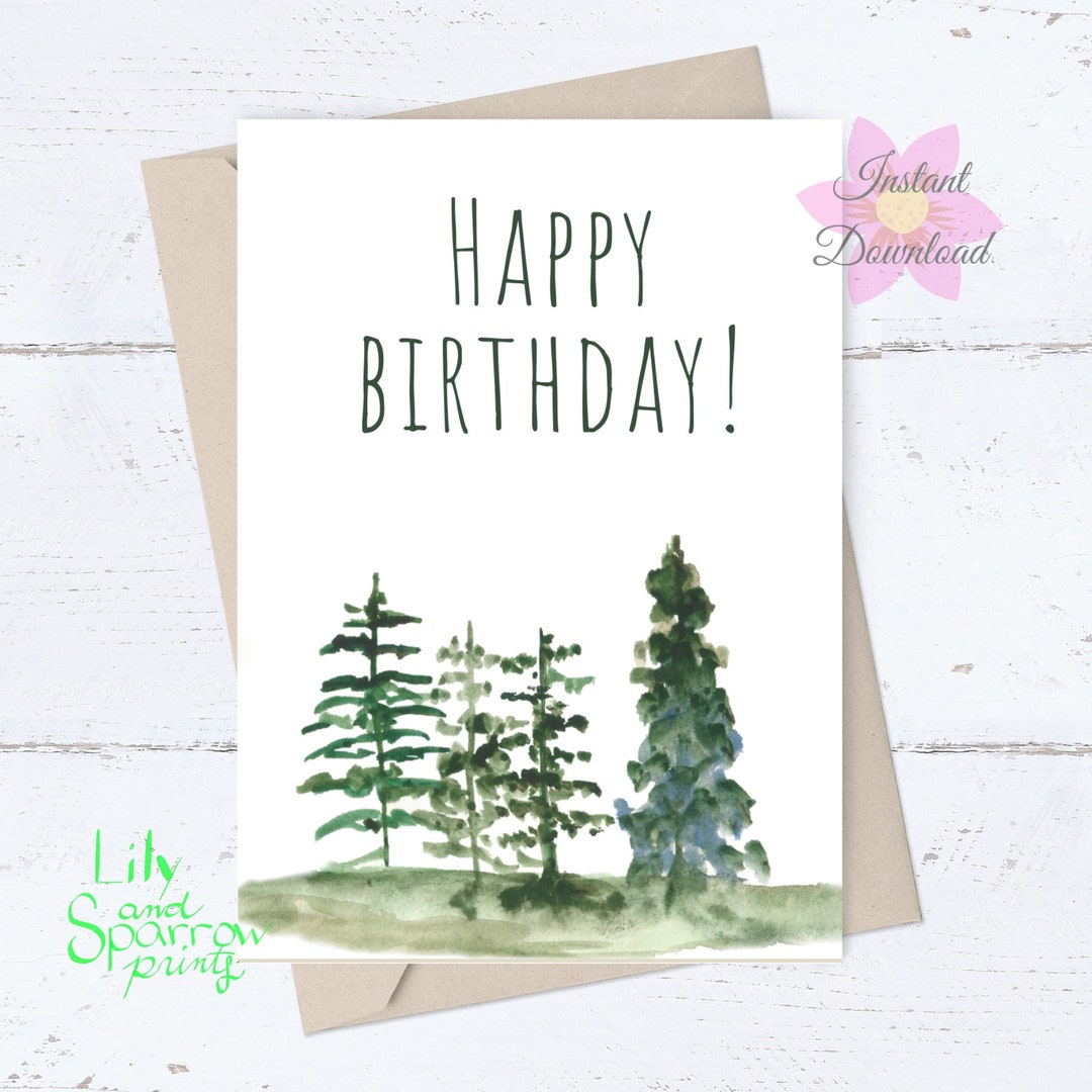 Printable Birthday Card for Him, Happy Birthday for Guy, Watercolor ...