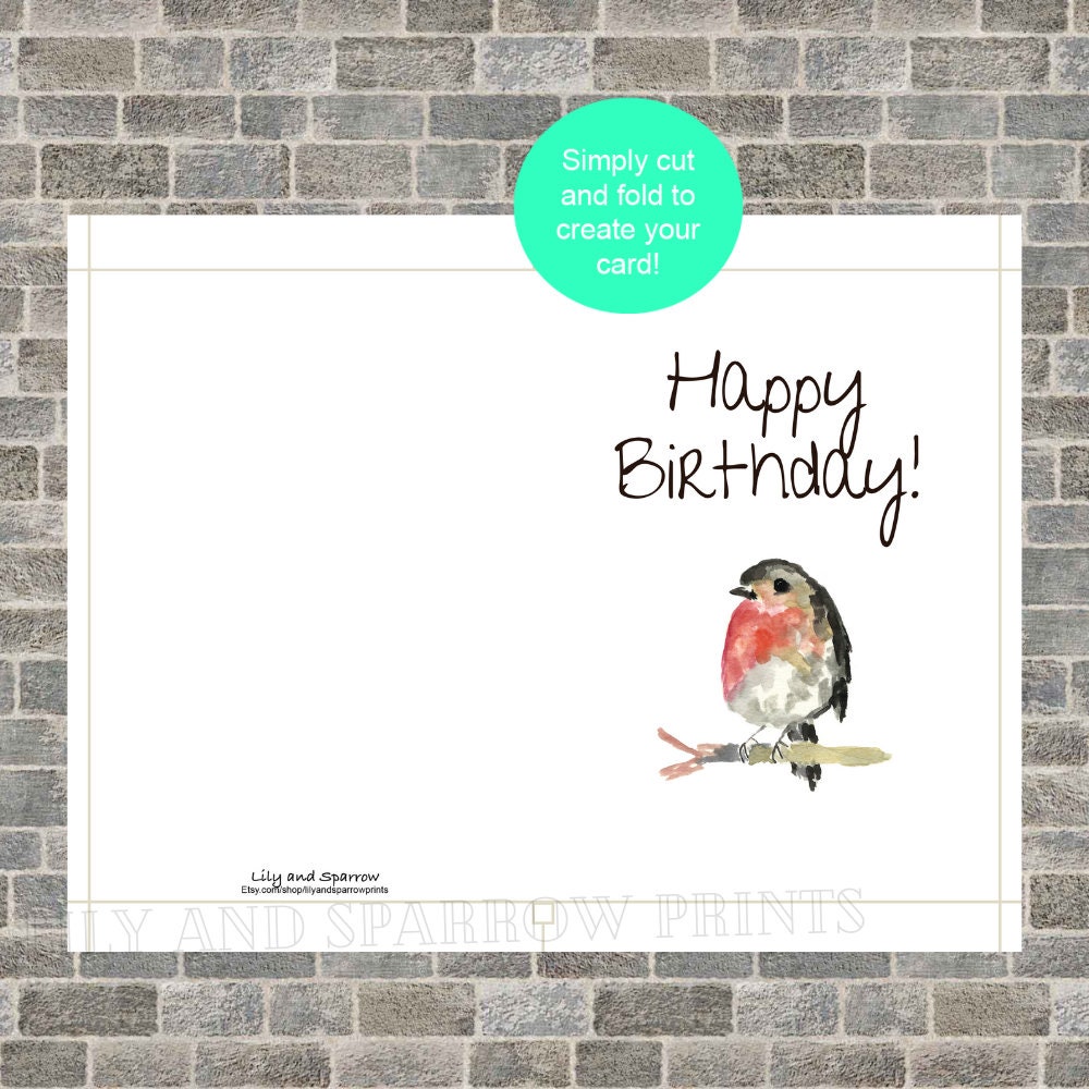 PRINTABLE Birthday Card for Her, Robin Birthday Card, Bird Card ...