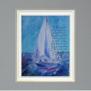 Sailboat Painting, Nautical Inspirational Print, Mark Twain Quote Wall Art, Original Acrylic, Twenty Years From Now Dream Explore Discover