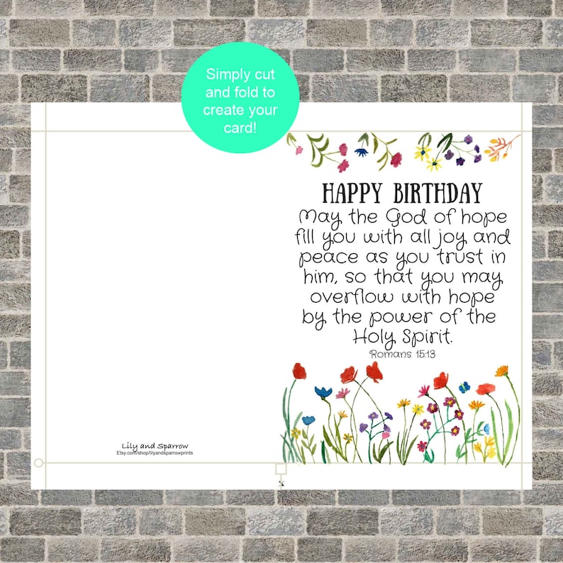Printable Birthday Card, Religious Birthday Wishes, Christian Inspirational Card, Wildflower ...