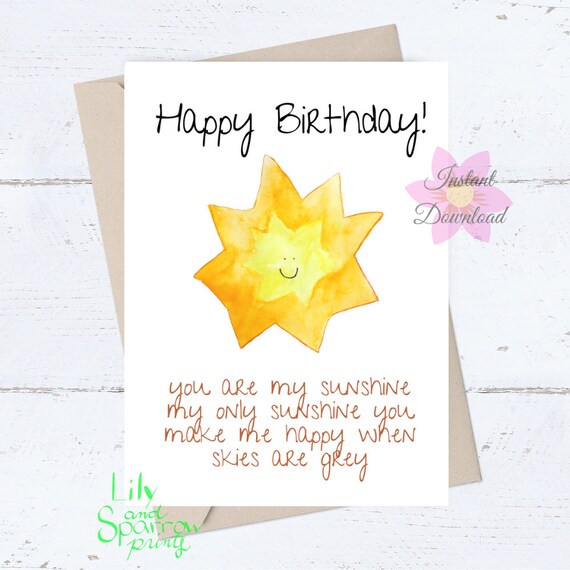PRINTABLE Birthday Card for Child You Are My Sunshine - Etsy