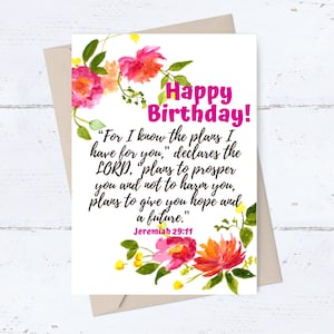 Tarjeta de cumpleaños cristiana IMPRIMIBLE; Tarjeta con versículo bíblico de Jeremías; Tarjeta de cumpleaños religiosa; Escritura DESCARGABLE; Planes que tengo para ti