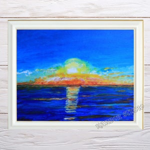 Sunrise Painting, Acrylic Seascape Sunrise Print, Original Nautical Artwork, Ocean Wall Art, Tropical Beach Home Decor, Housewarming Gift