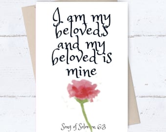 Tarjeta de aniversario cristiana, tarjeta de boda IMPRIMIBLE, tarjeta romántica religiosa para el día de San Valentín, Yo soy mi amado, es mío, Cantar de los Cantares de la Biblia
