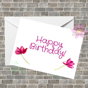 Tarjeta de cumpleaños IMPRIMIBLE para ella, deseos de cumpleaños amiga, tarjeta de flor rosa, tarjeta floral, descargable digital, niña esposa hermana mujer
