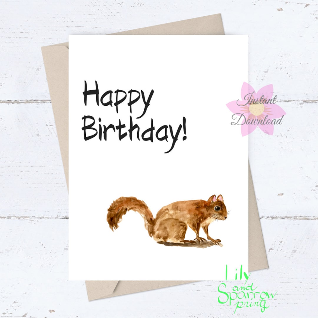 PRINTABLE Squirrel Birthday Card, Birthday Wishes Card for Him, Funny