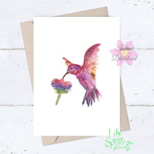DRUCKBARE Kolibri Karte für alle Gelegenheiten; Vogel Geburtstagswünsche, Aquarell Kolibri Karte, DIGITAL DOWNLOAD, Valentinstag, Karte