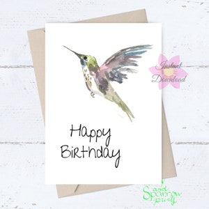 Tarjeta de cumpleaños IMPRIMIBLE, Tarjeta de colibrí, Deseos de cumpleaños para ella, Tarjeta de cumpleaños de pájaro, Tarjeta para mamá, Cumpleaños de hermana, DESCARGA DIGITAL
