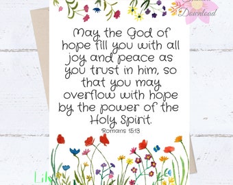 Religious PRINTABLE Birthday Card; Romans Bible Verse Card, Mothers Day for Her, Christian Scripture; Peace Hope Trust Power Holy Spirit