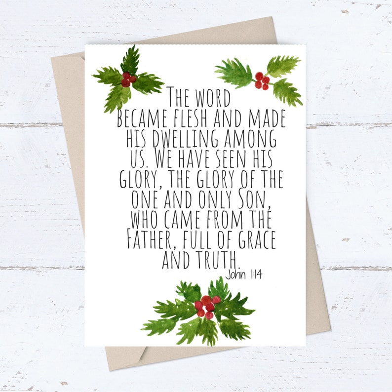 Religious Christmas Card PRINTABLE Bible Verse Scripture DIGITAL DOWNLOAD Card The Word Became
