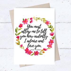 Biglietto d'anniversario stampabile "Orgoglio e pregiudizio"; biglietto Mr Darcy; biglietto per matrimonio, fidanzamento e addio al nubilato; DOWNLOAD DIGITALE, biglietto d'auguri