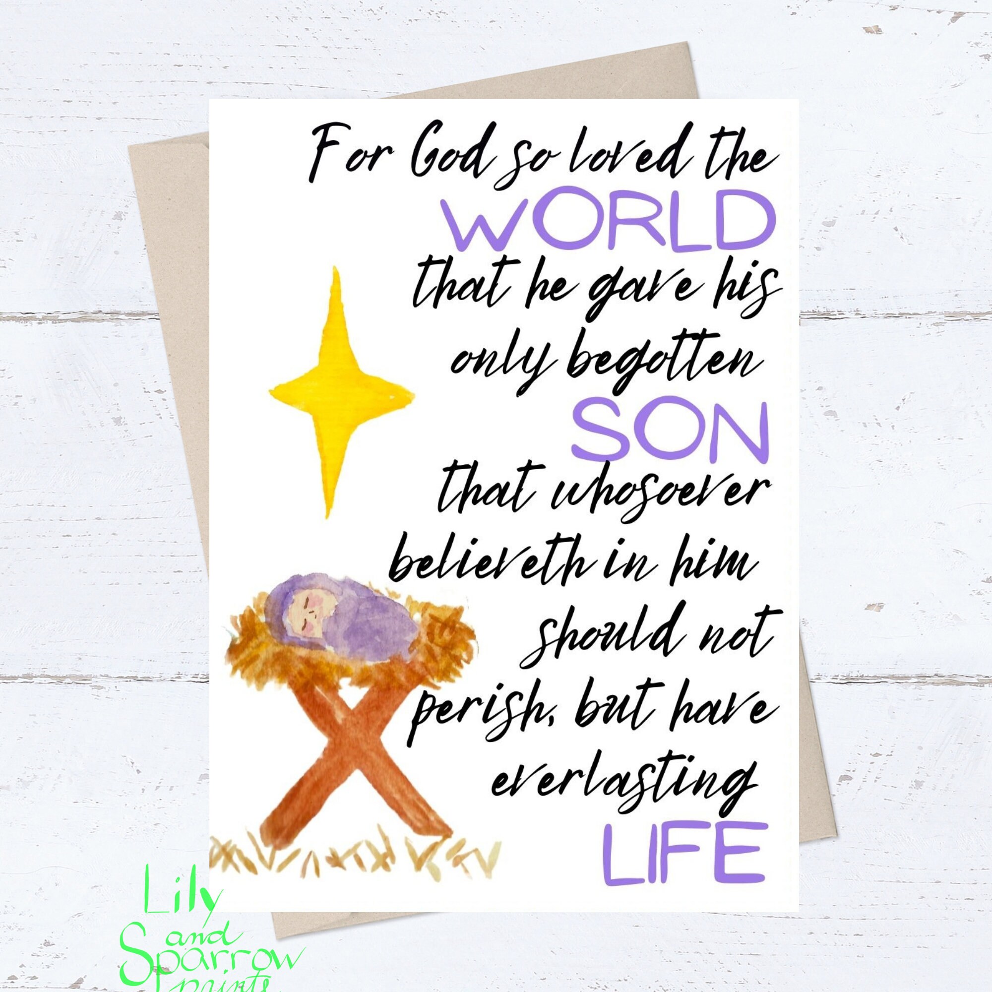 PRINTABLE Religious DIGITAL DOWNLOAD Christmas Card, for God so Loved ...