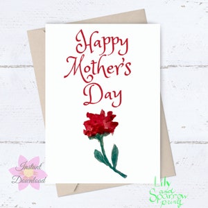 Tarjeta imprimible para el Día de la Madre con flores; Tarjeta rosa para el Día de la Madre; Hecha a mano, descargable, para imprimir tú mismo; Acuarela original minimalista