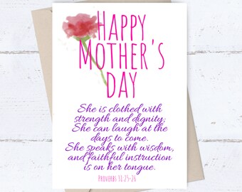 Proverbs 31 PRINTABLE Mothers Day card; Happy Mother&#39;s Day DIGITAL card; religious card for mom; Bible verse card; Christian card; strength