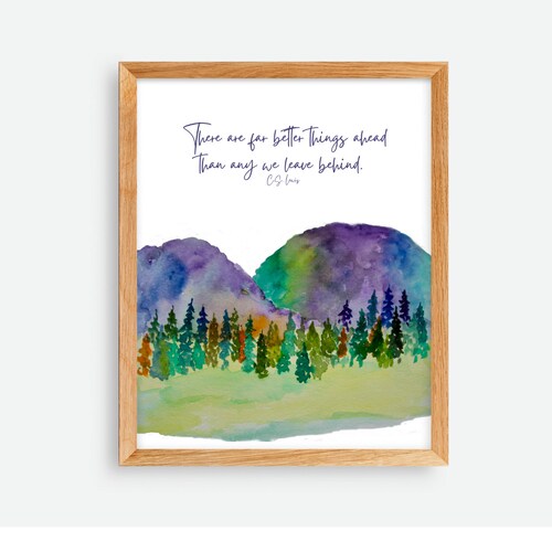 Art mural CS Lewis, impression de montagne inspirante, impression de citation religieuse, il y a bien mieux que tout ce que nous laissons derrière nous, original