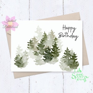 Geburtstagskarte für Ihn, alles Gute zum Geburtstag, Aquarell Wald, PNG Sofort-Download, 13 x 18, Geburtstagskarte, Mann, Vater, Bruder, Opa