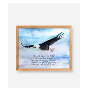 Christian Graduation Gift, Inspirational Religious Wall Art, Watercolor Eagle Print, Soar Wings Like Eagles Renew Strength, Bible Verse