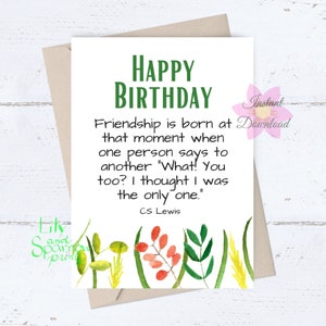 Carte d’anniversaire imprimable pour lui, carte d’amitié CS Lewis pour ami, souhaits d’anniversaire pour guy, carte de téléchargement numérique, carte de meilleur ami