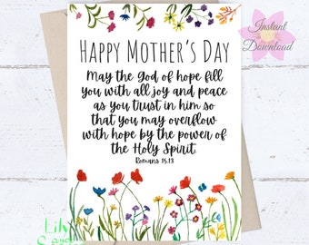 Wildflowers Mothers Day Card; PRINTABLE Religious Mothers Day Card; Christian Card; Holy Spirit God of Hope Encouragement, Digital Download