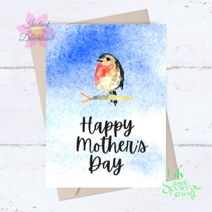 DRUCKBARE Robin Mutter-Tages-Karte; Herunterladbare Aquarell Vogel Karte; Alles Gute zum Muttertag; Digitaler Download; Drucken Sie sich zu Hause; Niedliche Karte
