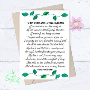 Biglietto di anniversario STAMPABILE per marito, Biglietto di matrimonio per lui, Biglietto letterario, Al mio caro e amorevole marito Poesia, biglietto digitale, Festa del papà