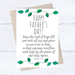Carte imprimable de la fête des pères religieux ; Carte chrétienne pour papa, dieu de l'espoir ; Peace Joy Trust Hope ; Verset de la Bible du Saint-Esprit ; Téléchargement numérique