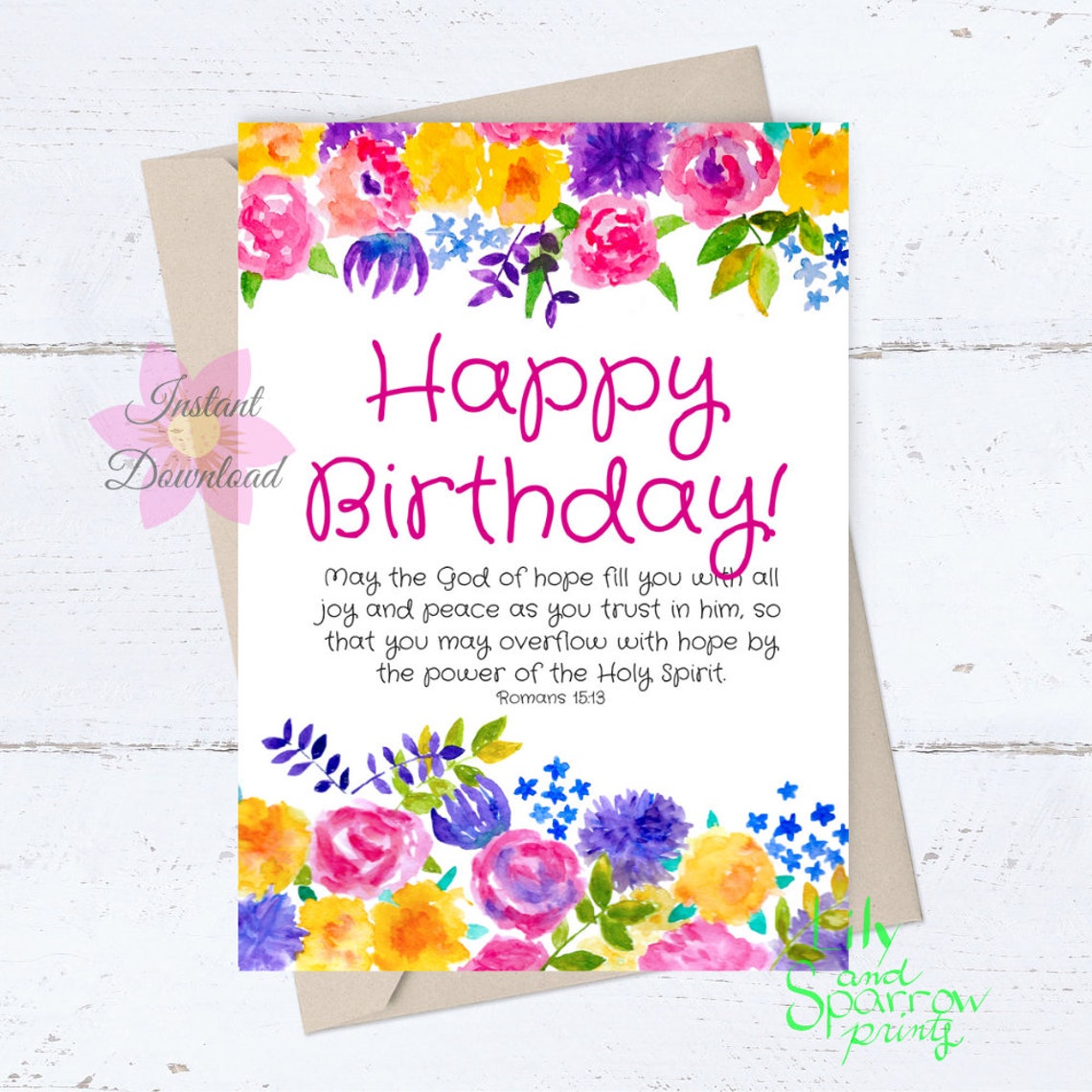 Religious PRINTABLE Birthday Card Romans Bible Verse Card Etsy