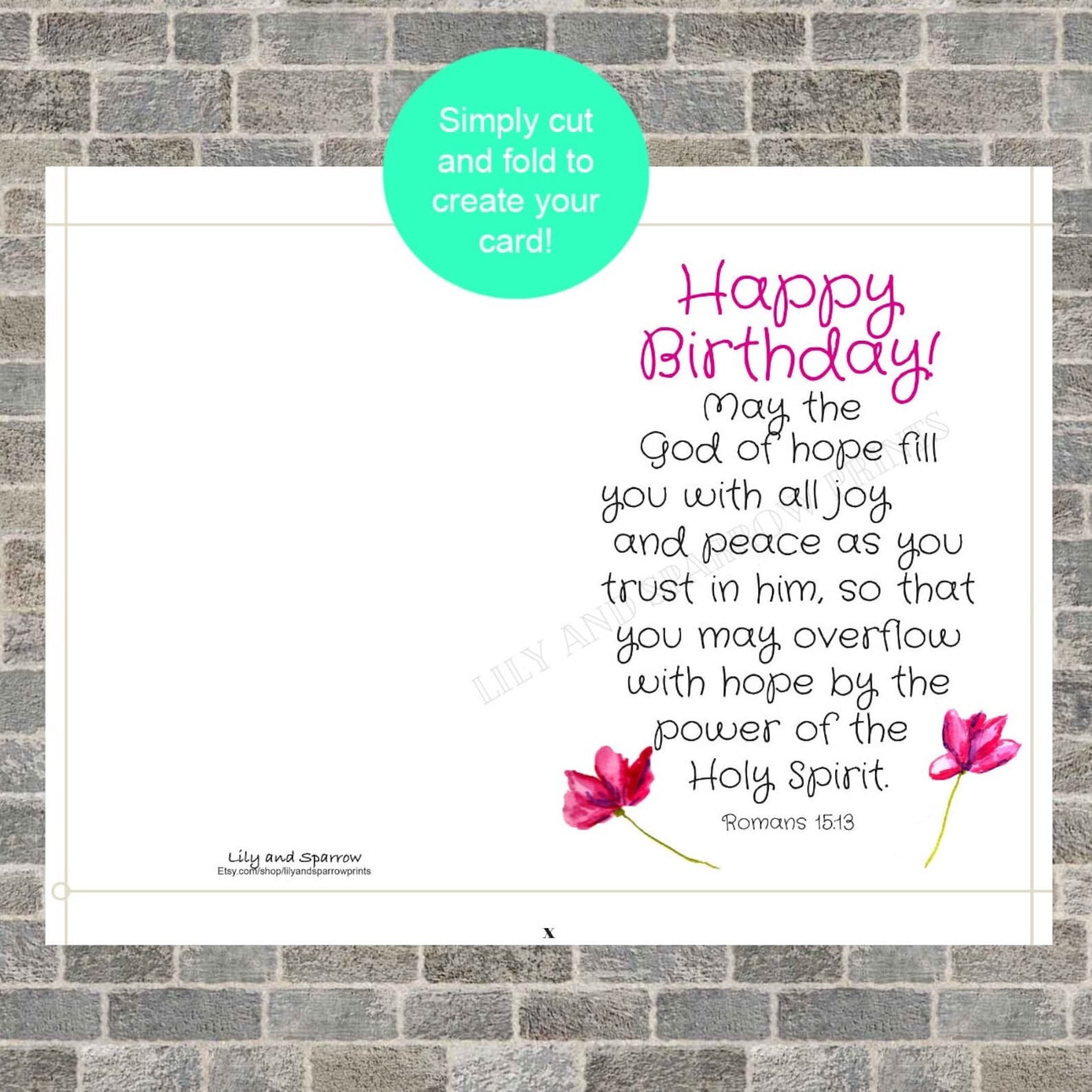 Religious PRINTABLE Birthday Card; Romans Bible Verse Card, Birthday ...