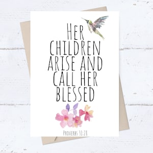 DRUCKBARE christliche Geburtstagskarte für Mama; Valentinstagskarte; Religiöse Bibel-Vers-Zitat-Karte; Kinder erheben sich, rufen sie gesegnet an; Sprüche 31