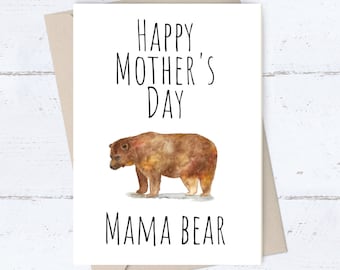 Mama bear PRINTABLE Mothers Day card; Happy Mother&#39;s Day instant DIGITAL card; funny card for mom; animal lover; inspirational watercolor