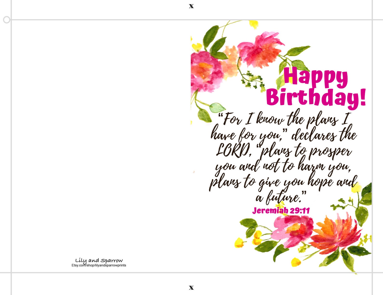 PRINTABLE Christian Birthday Card; Jeremiah Bible Verse Card; Religious ...