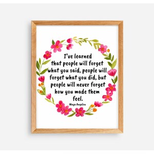 Graduation Gift for Girl, Maya Angelou Inspirational Print, Maya Angelou Quote Wall Art, People will never forget how you make them feel