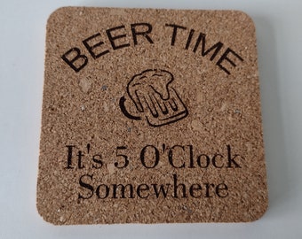 Beer Design Cork Coasters - Set of 4 - 100mm x 7mm - Durable Absorbent - Protect Your Surfaces in Style