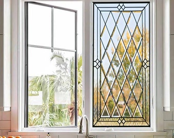 Beveled Rhombus Stained Glass Window Film, COLORFUL Vinyl Film, Peel & Stick, Classic Glass Cling, Self Adhesive Film, Window treatments