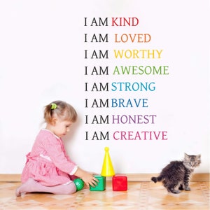 Zestaw naklejek ściennych z winylu Affirmations for Kids, naklejka ścienna, motywująca, jestem miły, inteligentny, kochany, naklejka ścienna do pokoju dziecięcego, inspirujące cytaty ścienne
