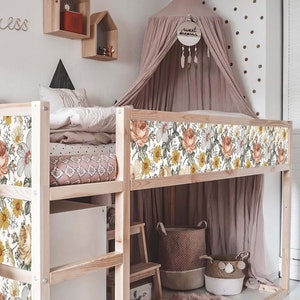 Colorful Vintage Flowers IKEA Kura Bed Decal, Decal for Girls, Ikea bunk bed stickers, Boho Wrap for kura bed, Peel& Stick, Removable Decal